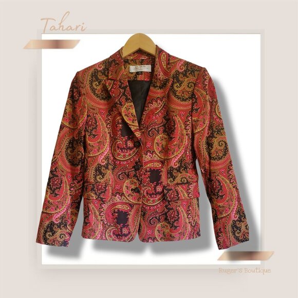 🌿Tahari Petite 6 Boho Paisley Blazer Jacket Arthur S. Levine Trendy - Picture 3 of 15